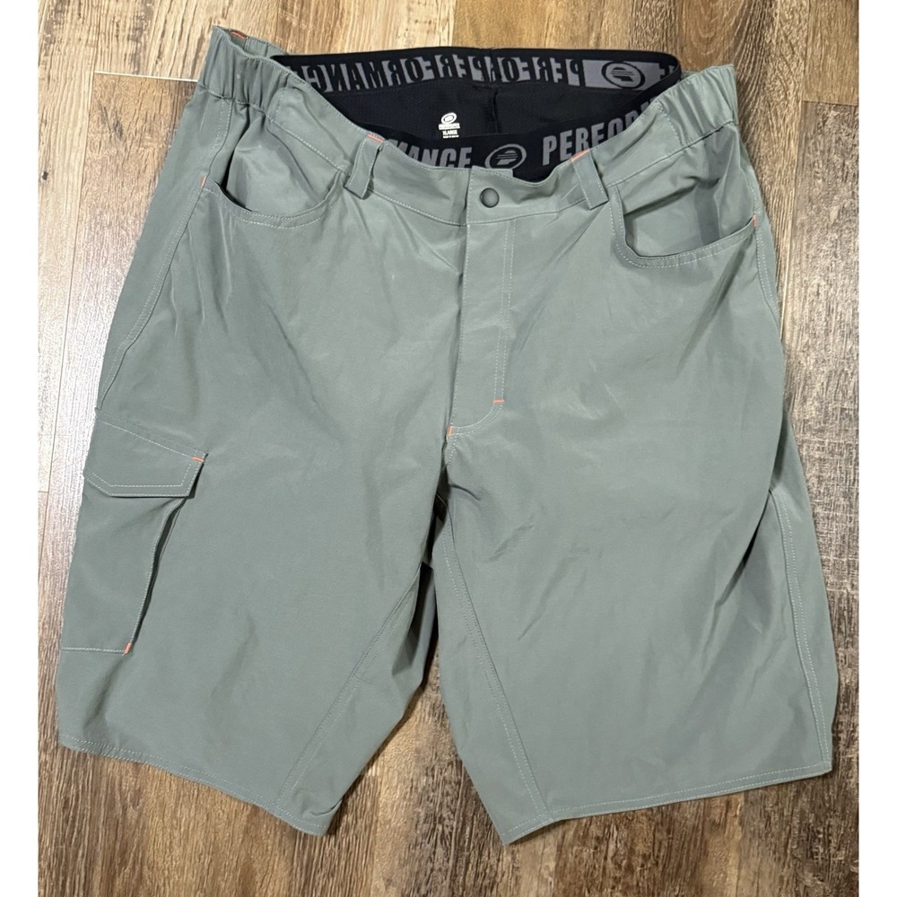 PERFORMANCE BIKE Shorts Sz Men XL Green Gray Cargo Pockets Removable Padding